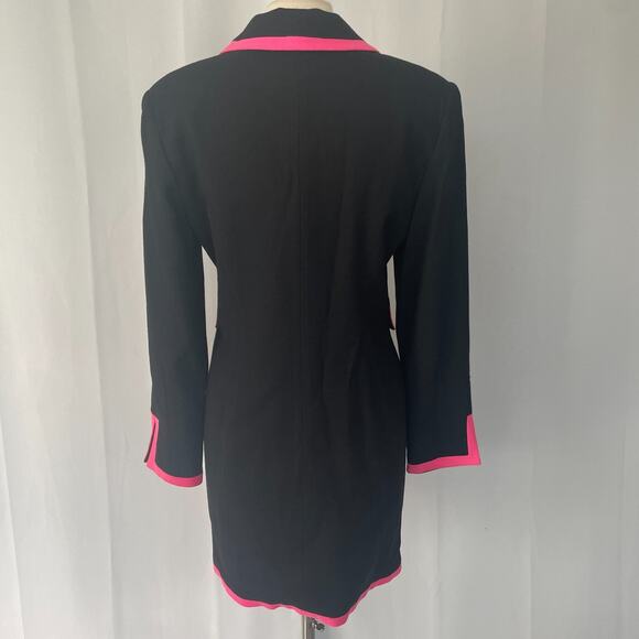 Vintage Dress Size 12 Black Pink Mod Retro 100% Wool Long Sleeve Office Minimal - Picture 6 of 16